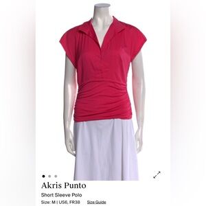 Akris Punto V-Neck Ruched Short Sleeve Top in Fuchsia